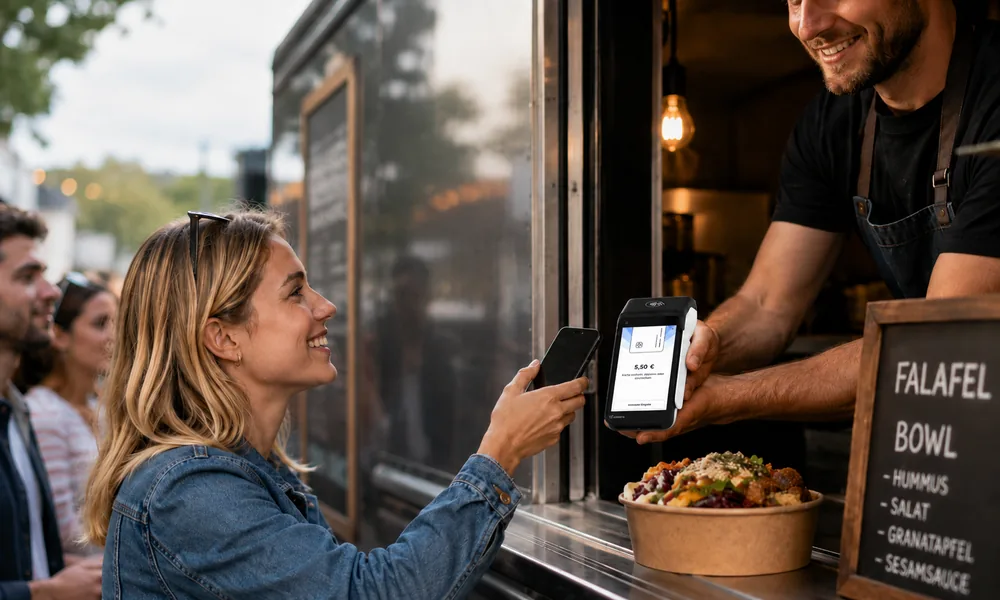 Kontaktlose Zahlung am Food-Truck-Fenster