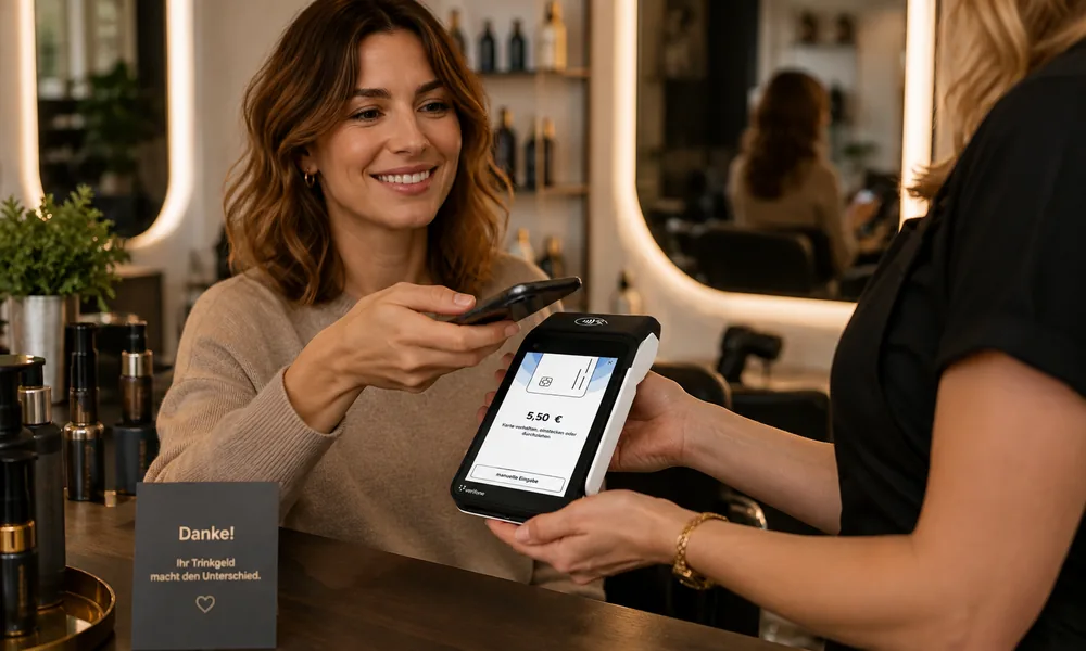 Kontaktlose Zahlung mit Trinkgeld im Friseursalon