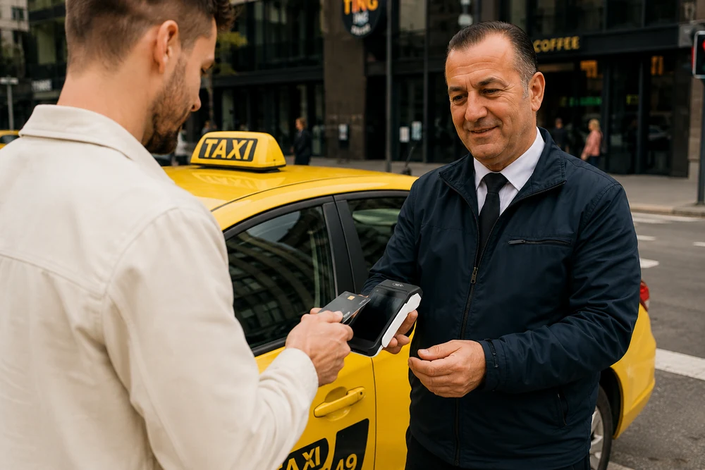 Kontaktlose Kartenzahlung im Taxi